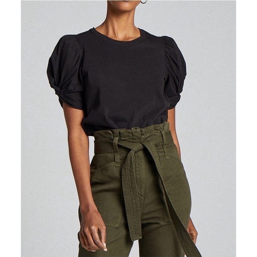 A. L. C. Kati Twisted Puff Sleeve Short Sleeve Top Black Small